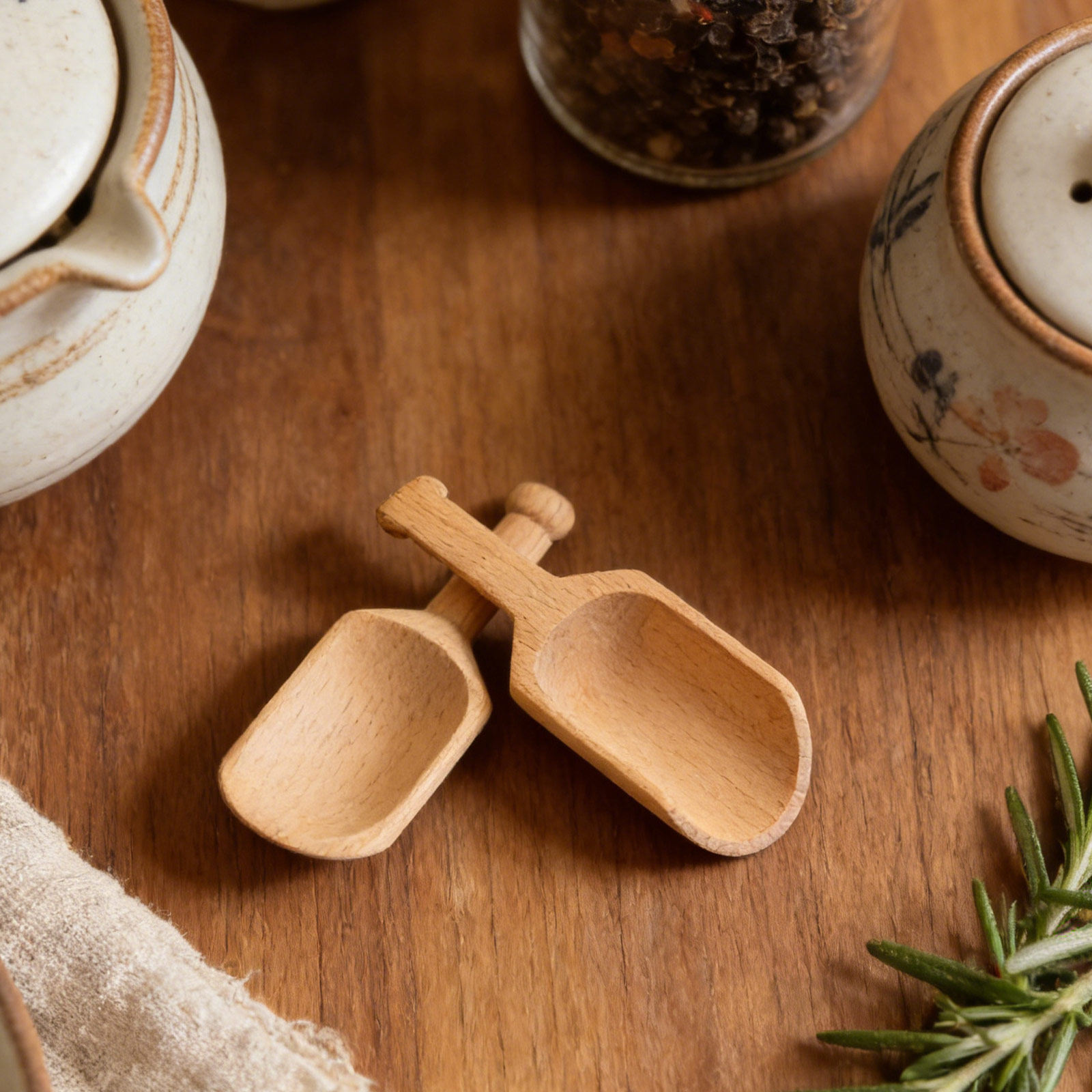 Coffee Tea Bean Leaf - 2Pcs Natural Beech Wood Spoons for