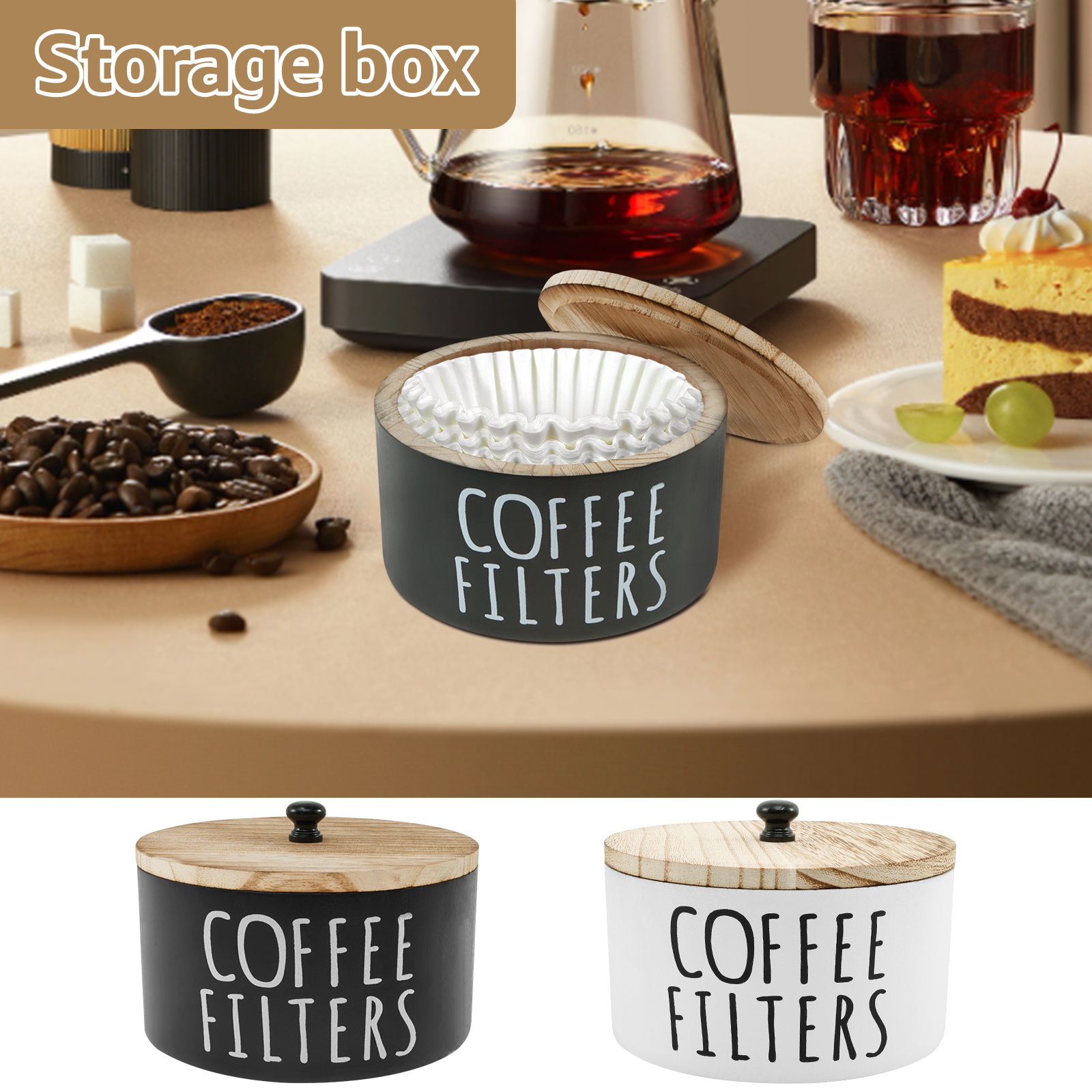 Coffee Tea Drawer Organizer - Coffee Filter Holder with Lid Wooden