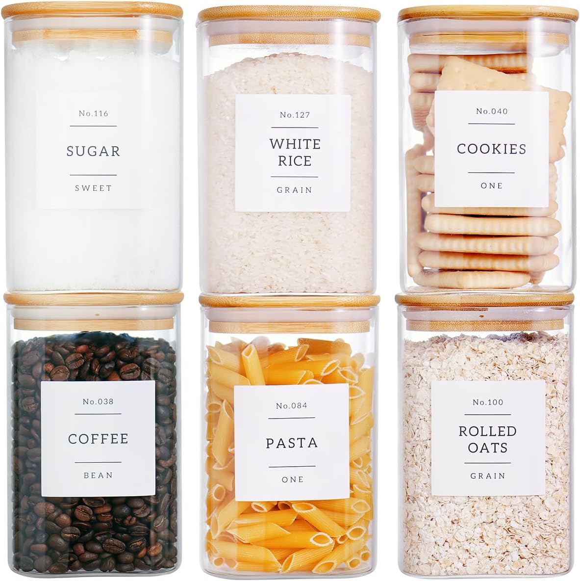 Coffee Tea Jars - 6 Pack Square Kitchen Storage Jars
