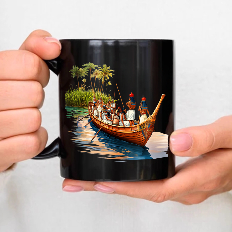 Coffee Tea Near - Ceramic mugs, black ancient Egyptian ship