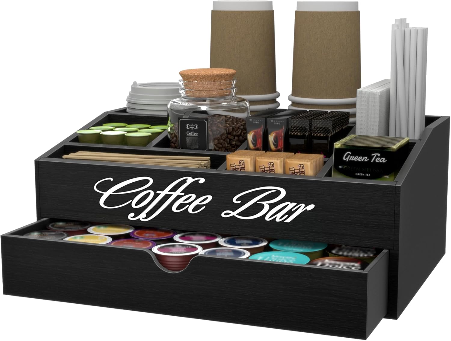 Extra Large Wooden Coffee Bar  - Coffee Tea Drawer Organizer ulasan dan harga