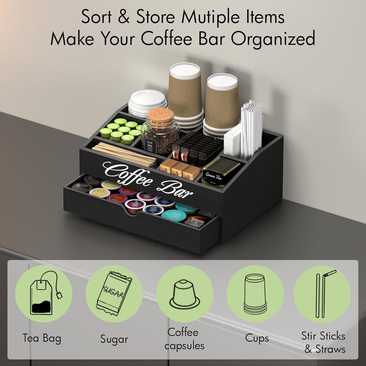 Extra Large Wooden Coffee Bar  - Coffee Tea Drawer Organizer ulasan dan harga