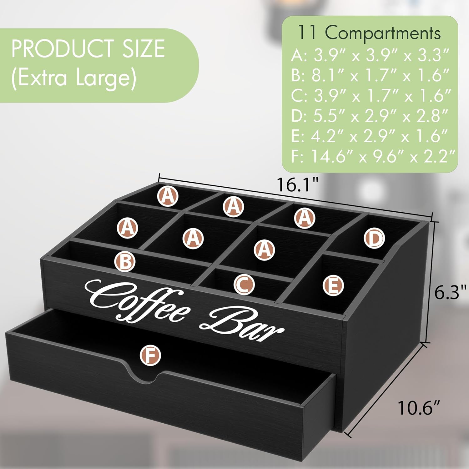 Extra Large Wooden Coffee Bar  - Coffee Tea Drawer Organizer ulasan dan harga