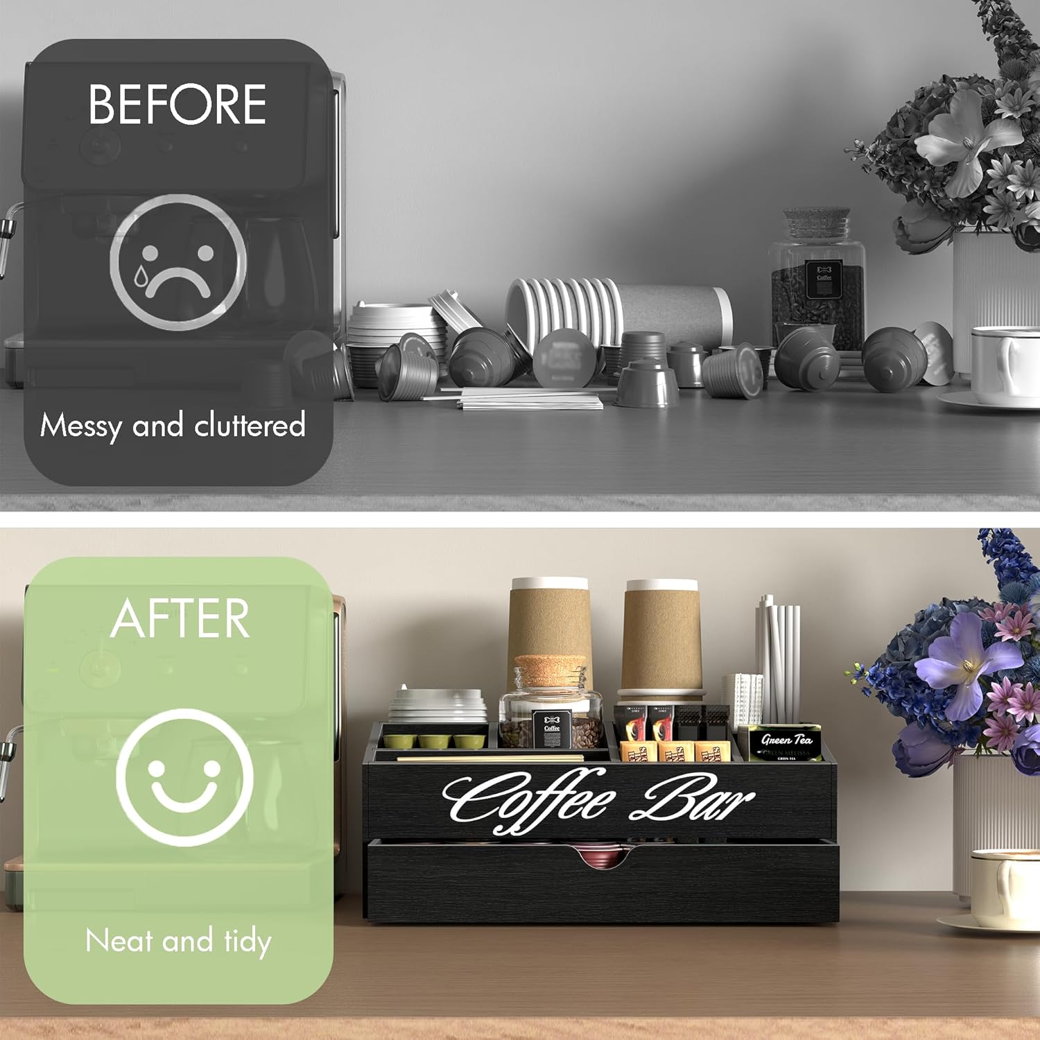 Extra Large Wooden Coffee Bar  - Coffee Tea Drawer Organizer ulasan dan harga
