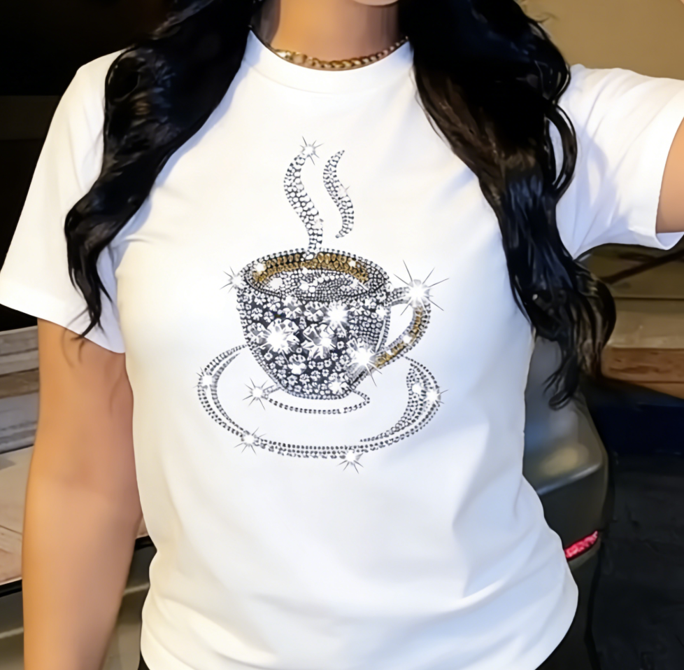 Women Rhinestone Coffee Cup T  - Coffee Tea Name ulasan dan harga