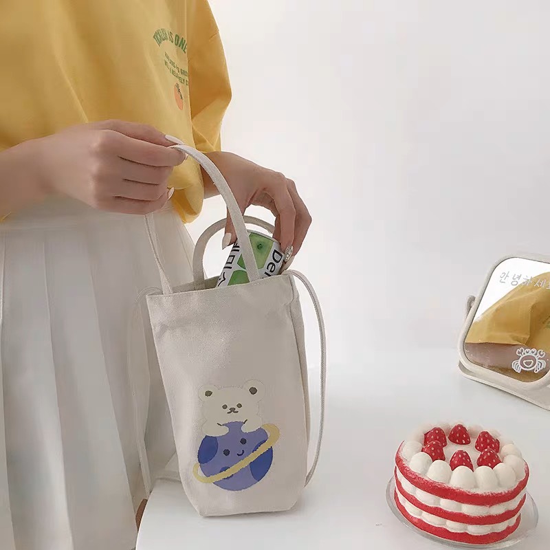 Print Canvas Water Bottle Bag  - Coffee Tea Name ulasan dan harga