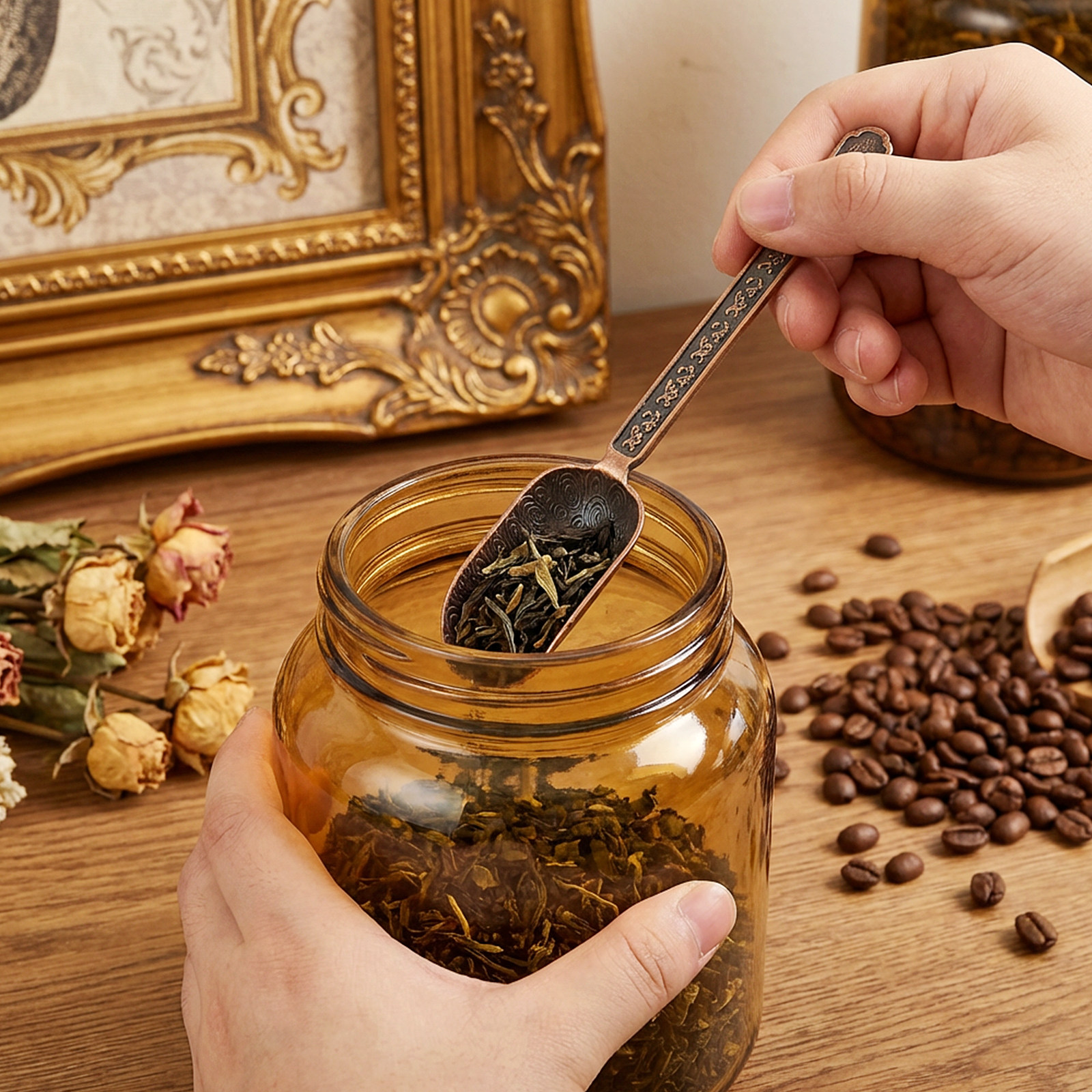Copper Zinc Retro Loose Leaf T - Coffee Tea Bean Leaf ulasan dan harga
